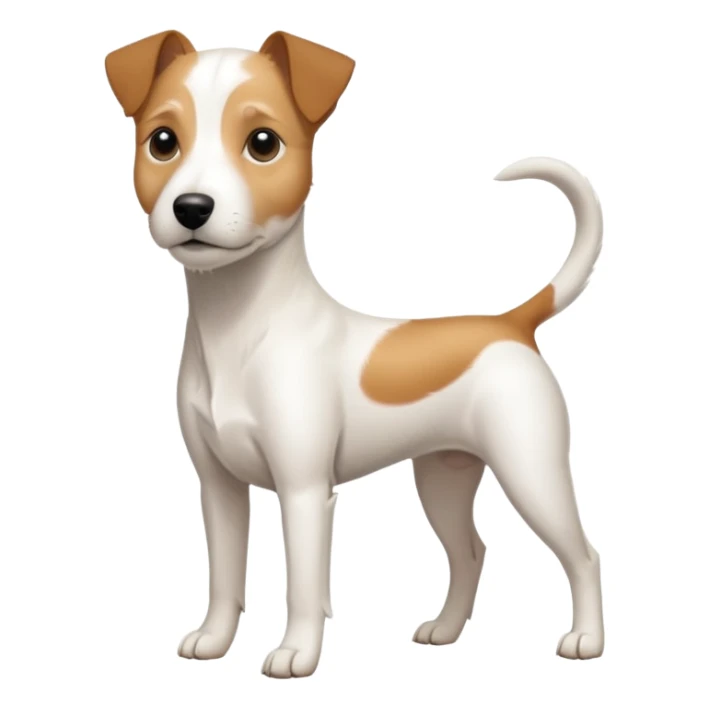 a full body slightly chubby white parson russell terrier looking dog the size of a kelpie with light brown long ears and a light brown patch on one eye and a large snout. the rest of the dog is completely white. forward facing sticker