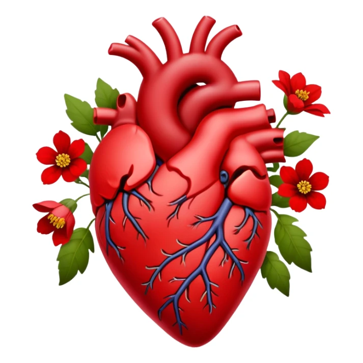 anatomical heart with red wildflowers dark red sticker