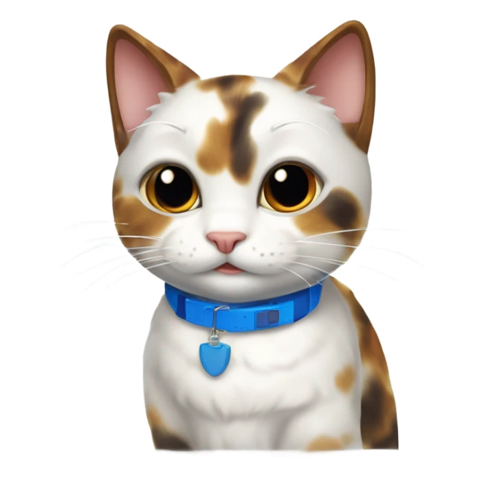 happy cute tortoiseshell white cat with blue cat collar, full body  from half side perspective  sticker