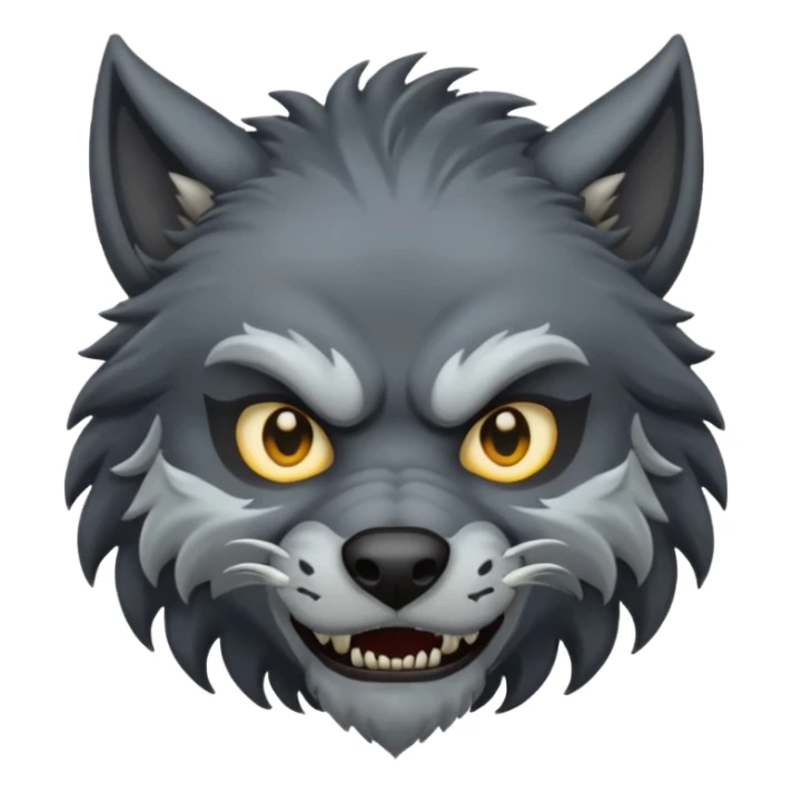 Lycan head, full moon, horror cartoon emoji, no background sticker