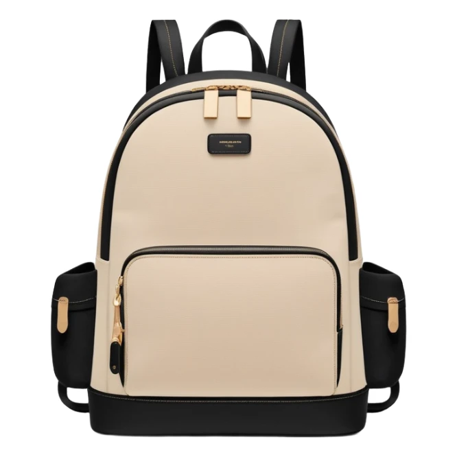 black women's commuter backpack with beige trim, minimal aesthetic, plain sticker