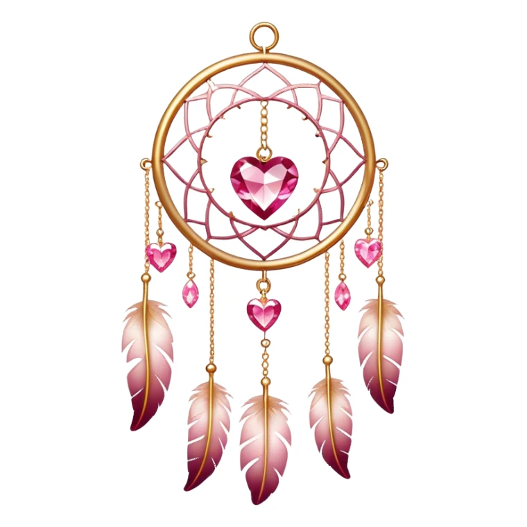 Reddish-pinkish and gold and white warm-colored romantic lush beautiful pretty hanging crystal-catcher aesthetic with hearts and sparkles and feathers sticker
