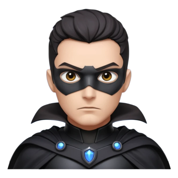 dark sci-fi villain portrait, head and shoulders only, black armor, cape collar, intense eyes, dramatic lighting, 3D cartoon, mobile game icon, clean background, no text
 sticker
