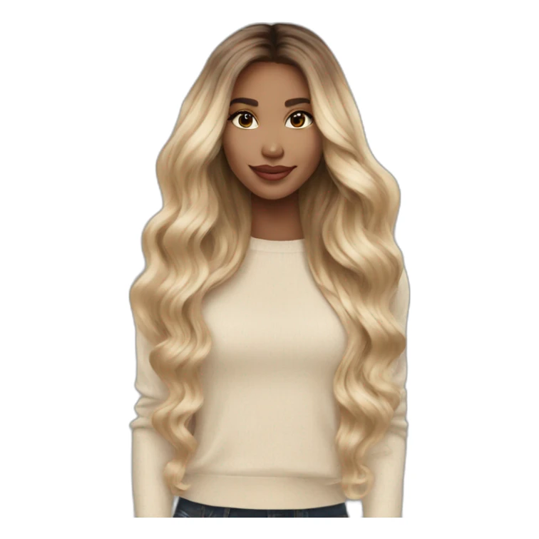 Blonde balayage long hair women beige sweater sticker