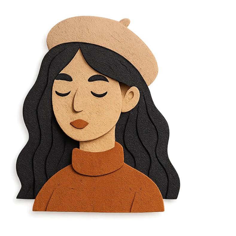 aesthetic girl with black hair, layered textures sticker