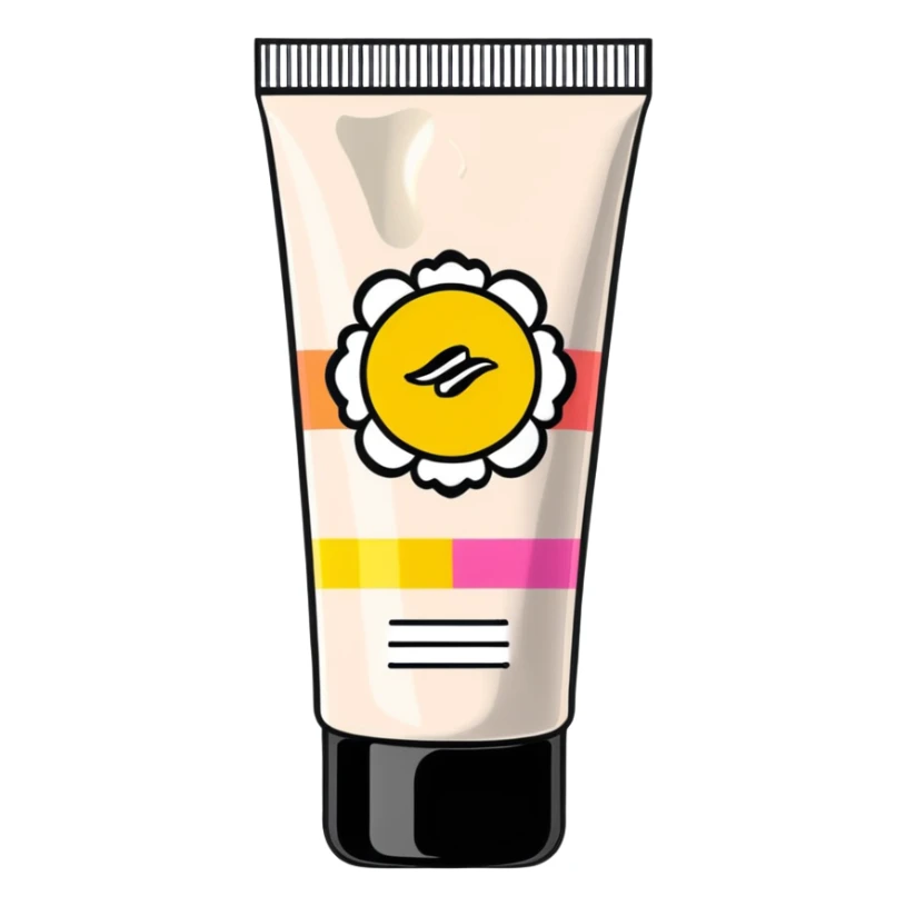 crumpled, empty hand cream tube, flattened and wrinkled, cap on, no face, bright and colorful, decorated like a beauty product sticker