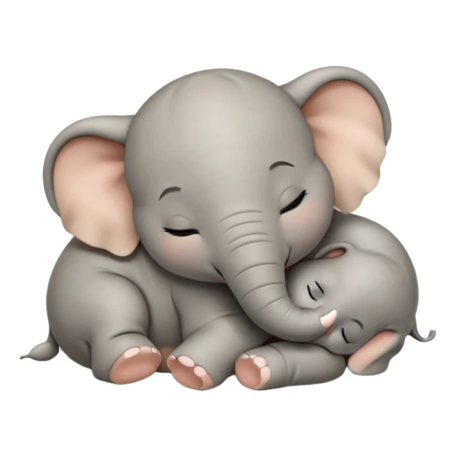 meme-worthy-cute-sleeping-baby-elephant-portrait-emoji,-head-resting-peacefully-with-a-contented-smile,-showcasing-a-delightfully-tiny-build-and-a-luxuriously-soft-gray-hide,-eyes-shut-in-a-serene,-restful-nap,-simplified sticker