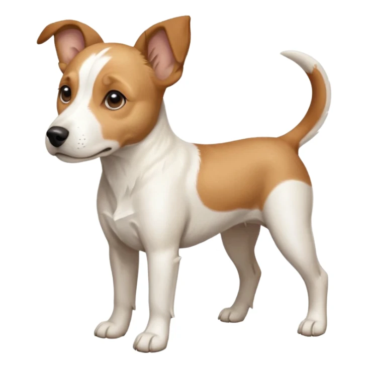 a full body facing front on of a buff white beagle cross jack russell terrier looking dog the size of a kelpie with light brown long ears resting on its face and a light brown patch above one eye and a large snout. the rest of the dog is completely white.  sticker