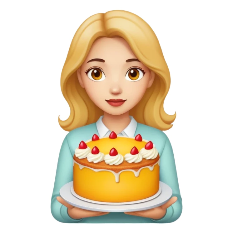 Beautiful girl holding a big mango cake in both hands sticker