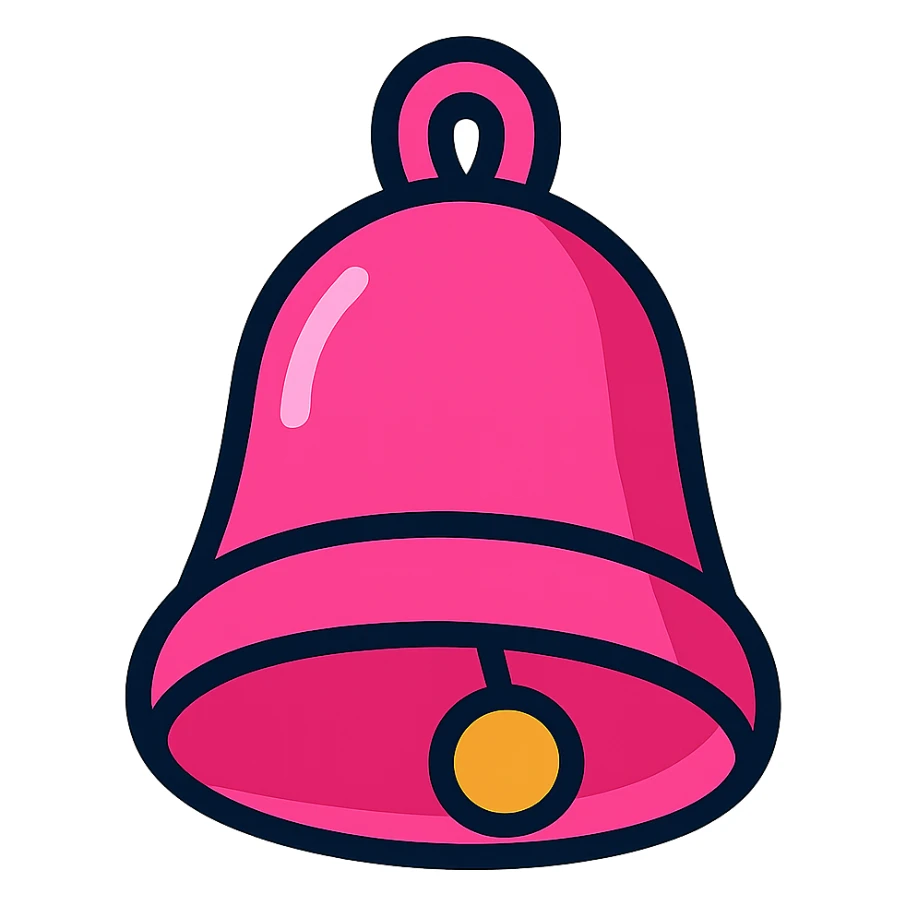 pink bell, cartoon style, vibrant colors sticker