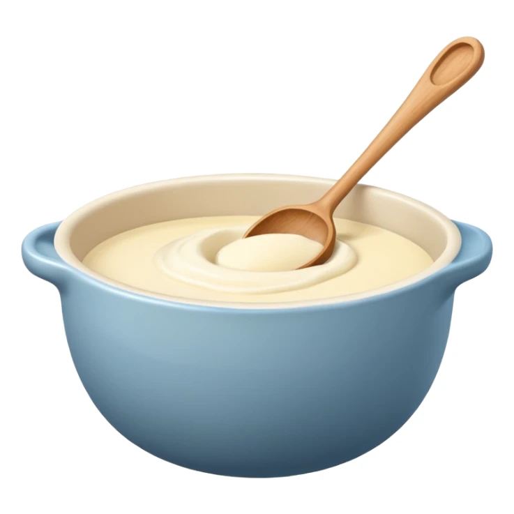 a cream ceramic mixing bowl with a wooden spoon stirring sticker