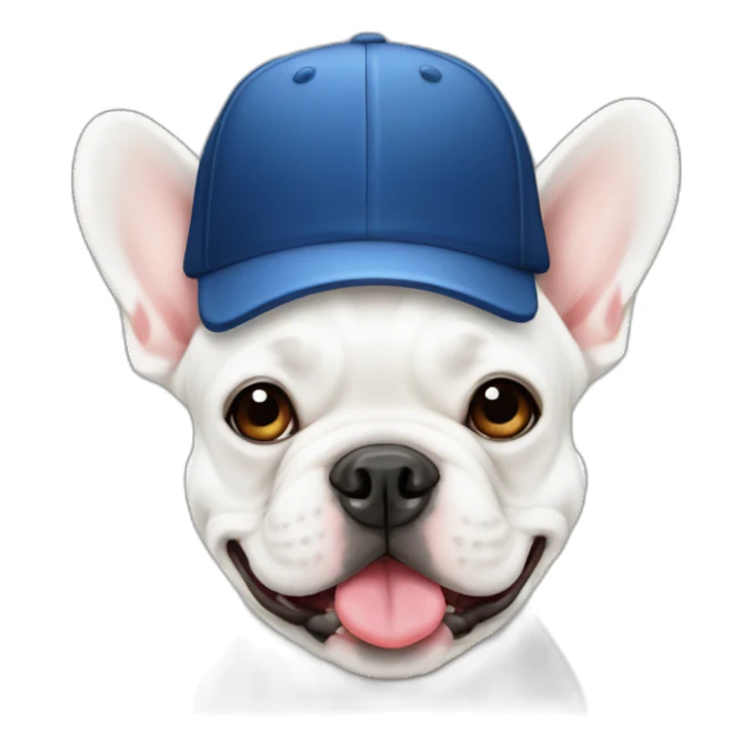 white FRENCH BULLDOG with with baseball hat sticker