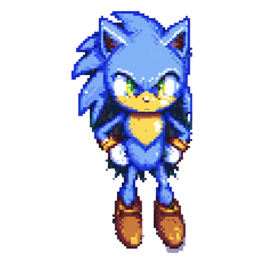 Change Sonic's eyes to yellow, keep pixel art style, no background sticker