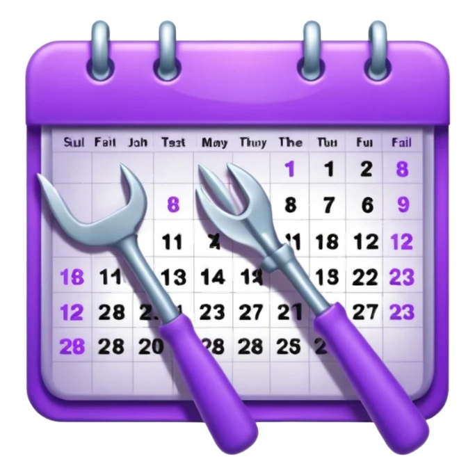 calendar icon with violet garden tools near. Transparent background sticker