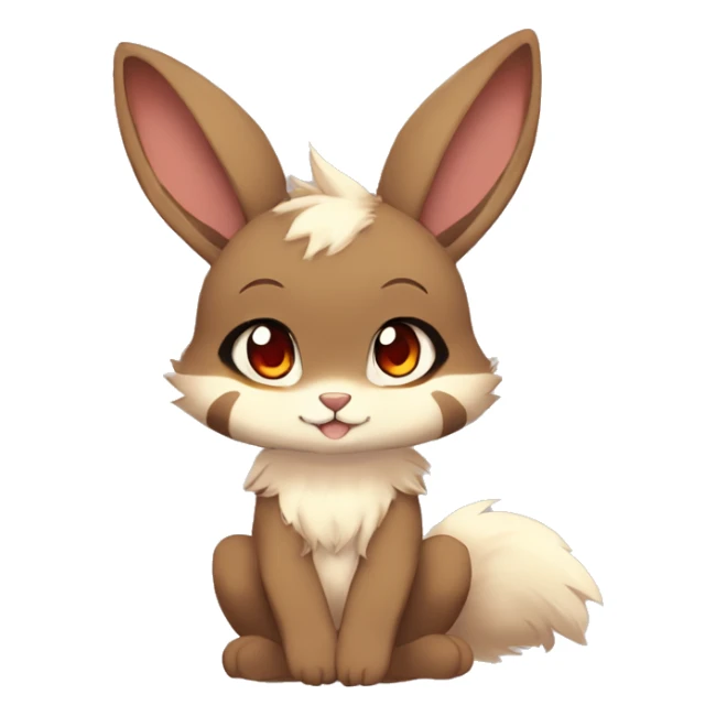 Cute, Chibi, Kemono-style, Anthro, Fur-Sona, Dark-Brown, Normal-type-Ground-type Tan-Rabbit-Fakémon with Dark-Red eyes, beige belly, beige paws, beige feet, beige freckles, full body sticker