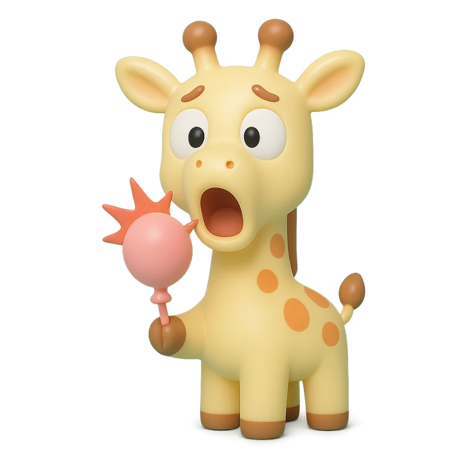 giraffe popping balloon in surprise expression, vinyl figure style sticker