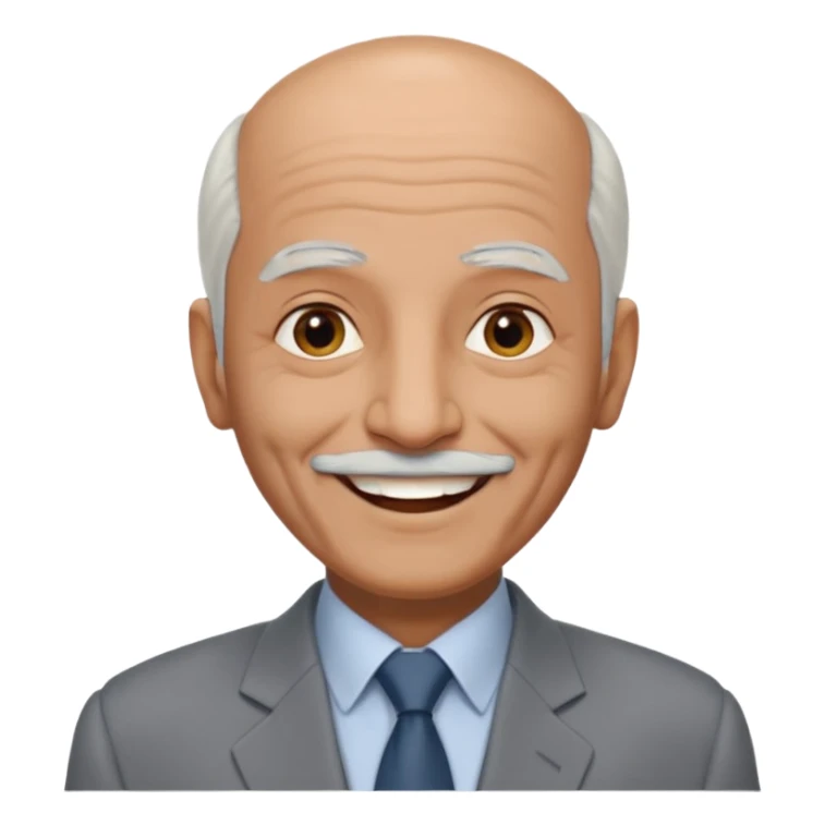 70 yr old man, almost bald, some white hair, pakistani, light grey business suit, big smile, dark skin, no facial hair, less hair
 sticker