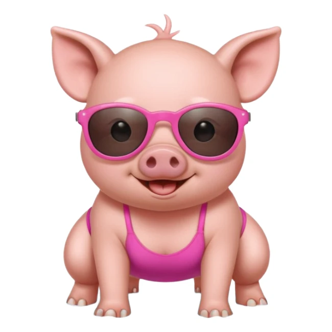 cute pig wearing cool sunglasses and bathing suit on all fours sticker