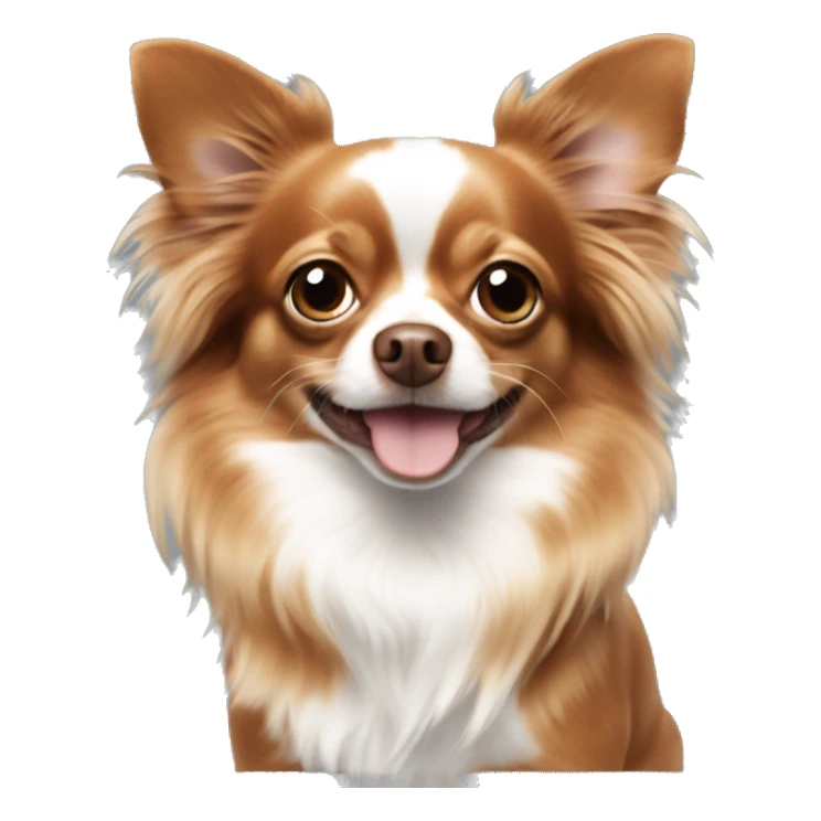 Long haired reddish brown chihuahua with white spots playing sticker