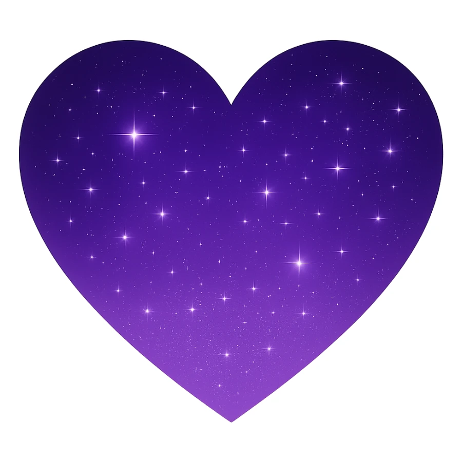 Modify the heart with a night sky gradient to a purple night theme with a purple gradient, more stars, and a soft glow. Remove the background entirely. sticker