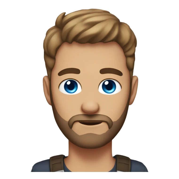 shaved man with big blue eyes with a beard, with cat ears sticker