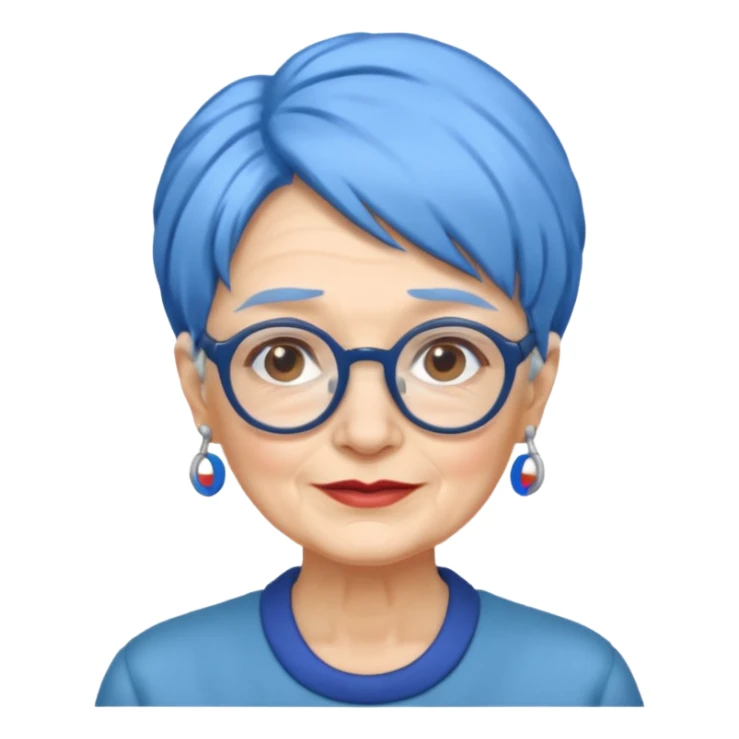 old lady with blue hair, wearing glasses  sticker
