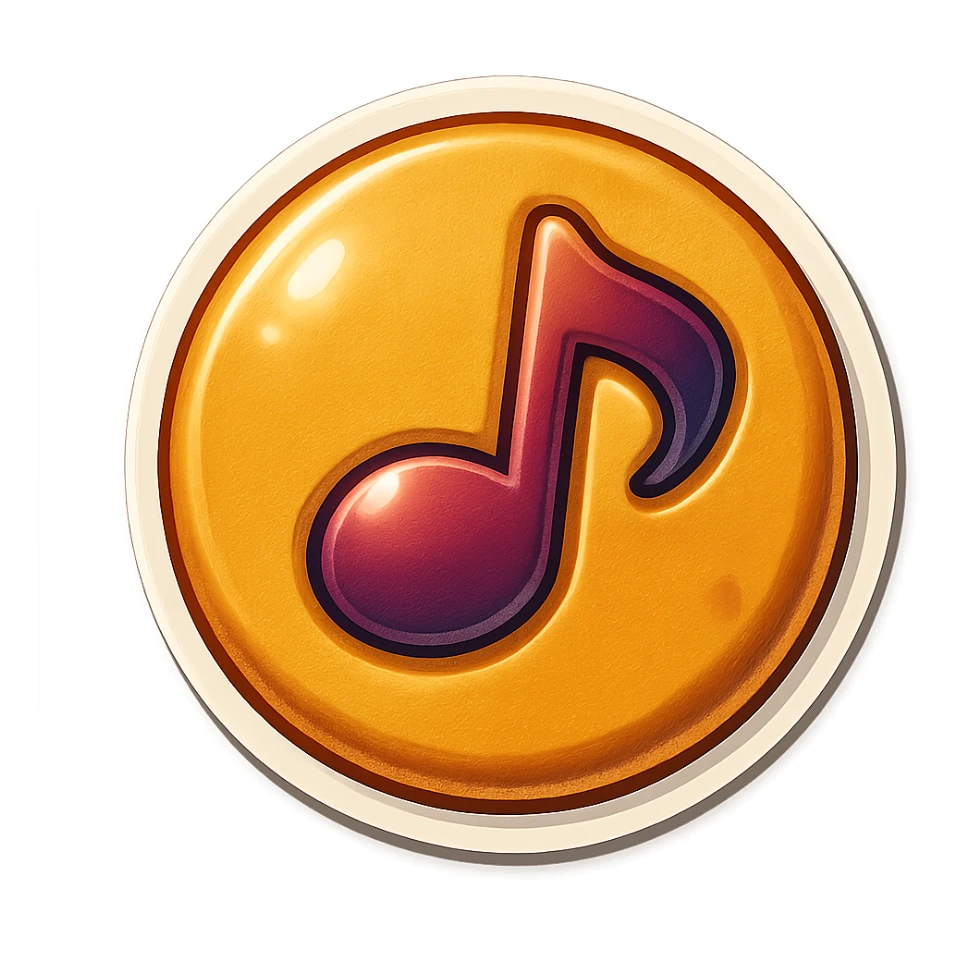 retro sticker style icon of a dalgona candy with a playful and bold musical note pressed in the center sticker