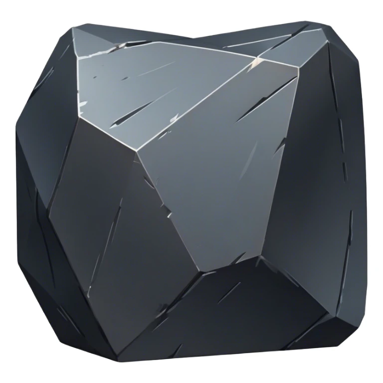 Cinematic Realistic Iron Ore, Strong and solid, with a dark, heavy surface marked by sharp angles and a faint metallic sheen. The deep gray color radiates durability and strength, while soft reflections show off the rugged texture. Soft glowing outline, capturing the essence of resilience and rugged strength in raw iron ore. sticker