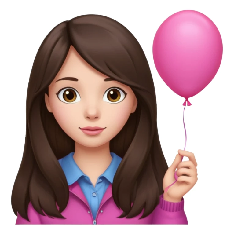 brunette long hair girl with pink baloon sticker