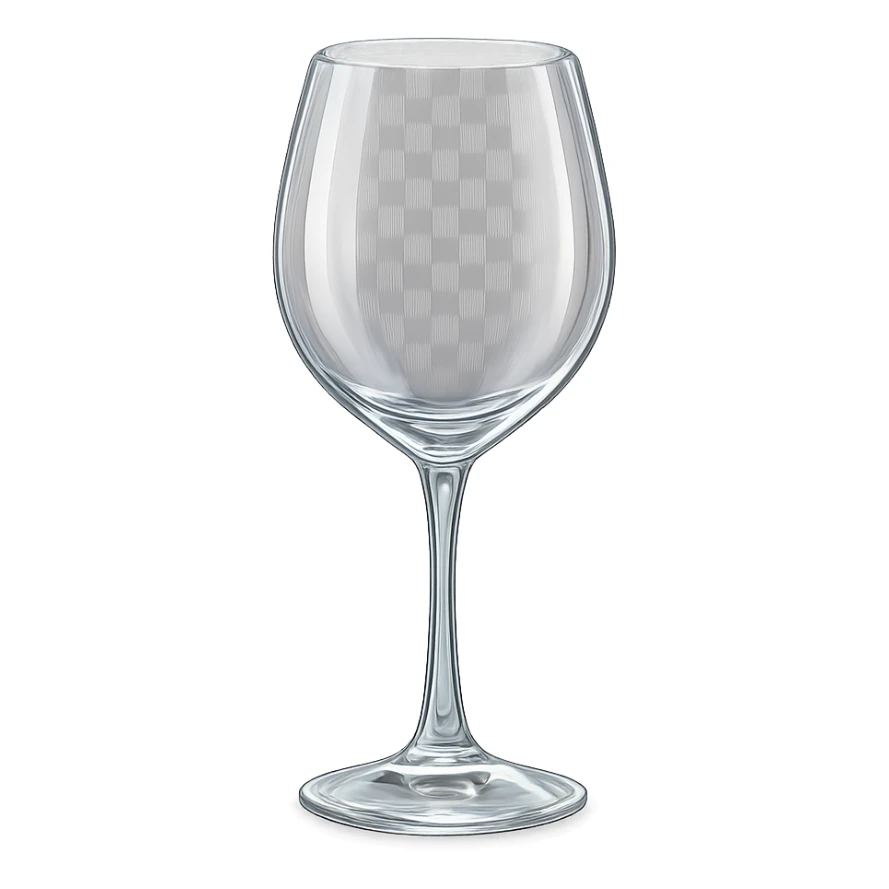 Create a simple and luxurious wine glass icon with a real glass feel, transparent background. The style should convey elegance and realism, focusing on the delicate and clear glass texture, inspired by the referenced wine glass images. sticker