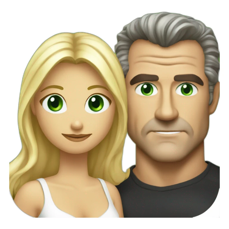 Mel gibson and a blond squqre cut woman with green eyes sticker