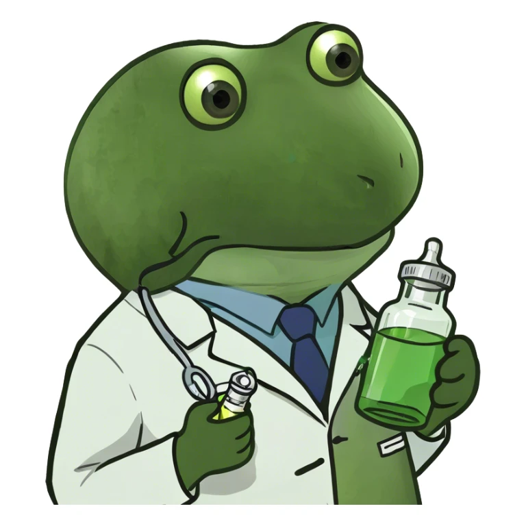 bufo doctor holding a green medicine, full doctor outfit sticker