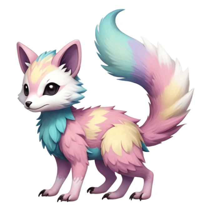 Rare realistic exotic pastel cute epic pretty beautiful handsome gorgeous aesthetic colorful vibrant Vernid-Trico-species-Fakemon-creature by LiLaiRa, 4 legs, 1 tail, random markings, (full body) sticker