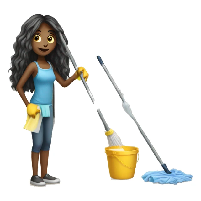 long hair girl cleaning house sticker