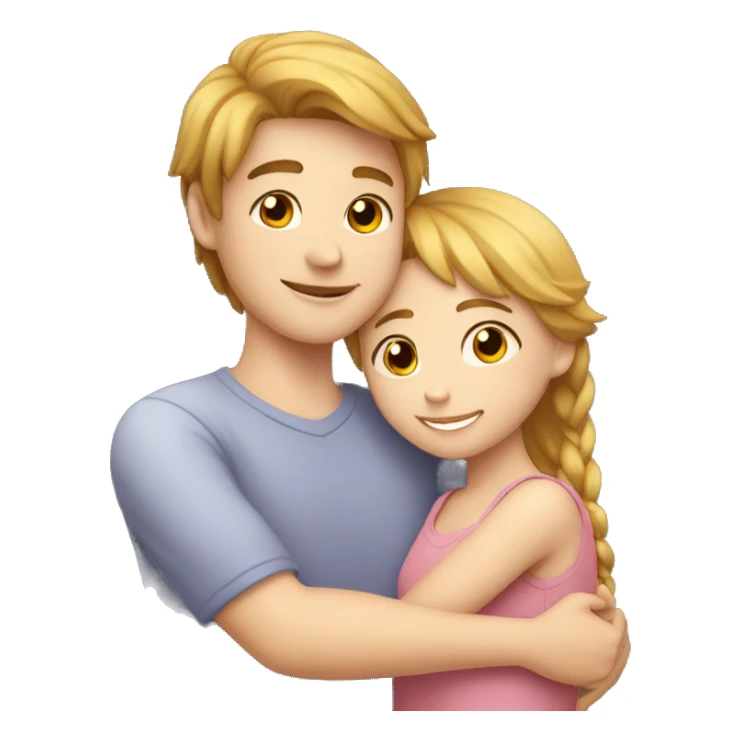 Young man and girl hugs with heart white skin sticker