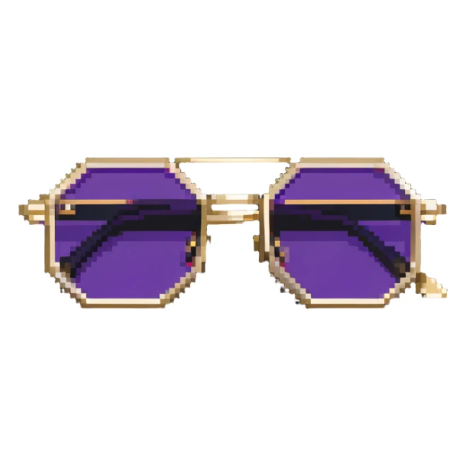 retro 70s octagonal sunglasses with purple lenses and gold frames sticker