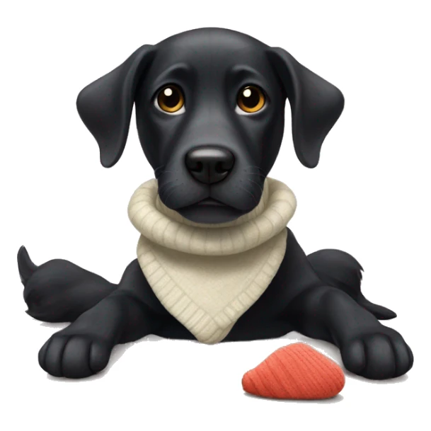 Black dog with a sock in his mouth  sticker