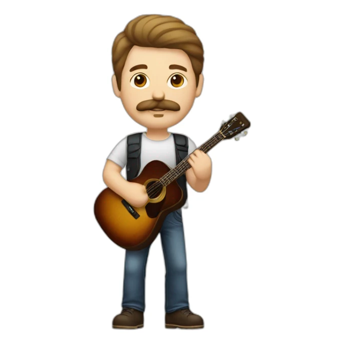 white man with combed back short brown hair and mustach playing a guitar chubby sticker