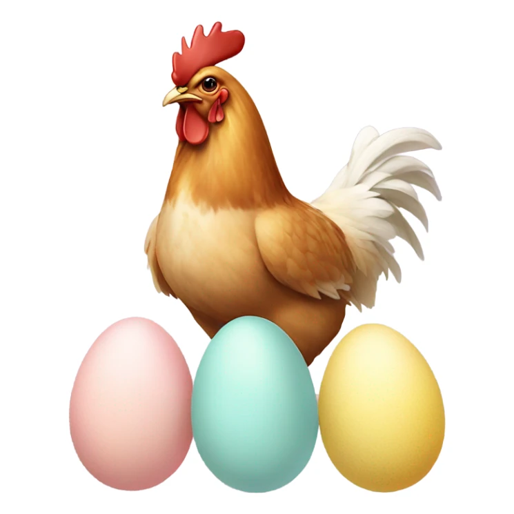 Beautiful chicken with pastel eggs beside it sticker