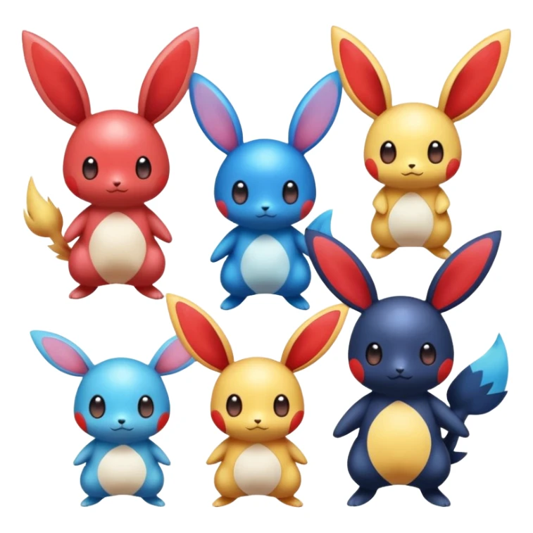 Blue and Red colorful iridescent Minun-Plusle-Emolga-Victini-Pichu-Dedenne-fusion sticker