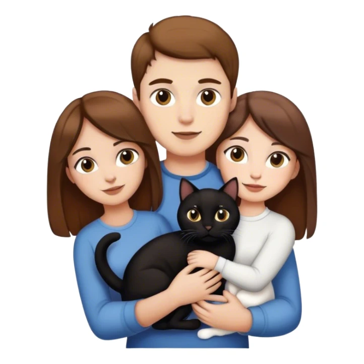 brown hair white couple holding a black and a white cat sticker