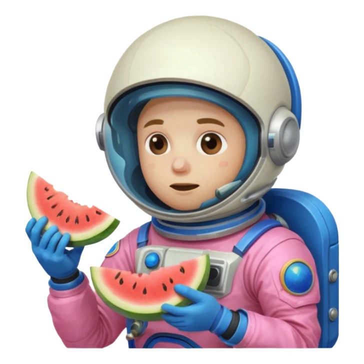 Neon pink and blue spaceman eating melon looking suspicious sticker