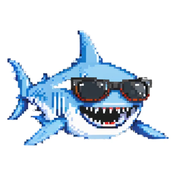 shark with white teeth wearing black sunglasses sticker
