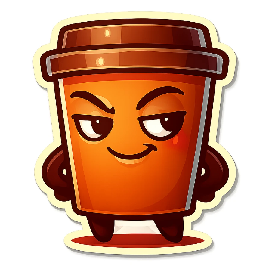 Tall coffee cup, dramatic, naughty flirty, smirking sticker
