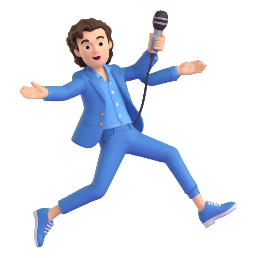 Harry Styles leaping, microphone in hand, modern pop style, lively expression sticker