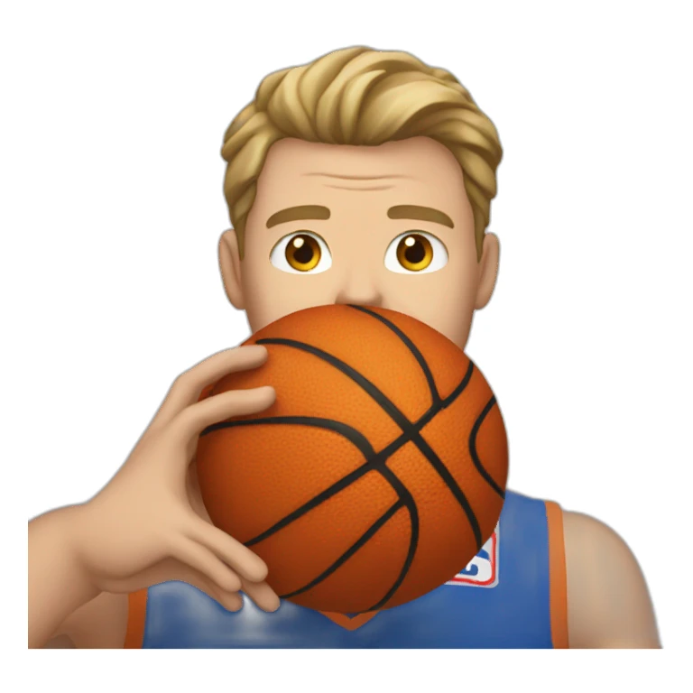 White man in a basketball jersey holding a basketball sticker