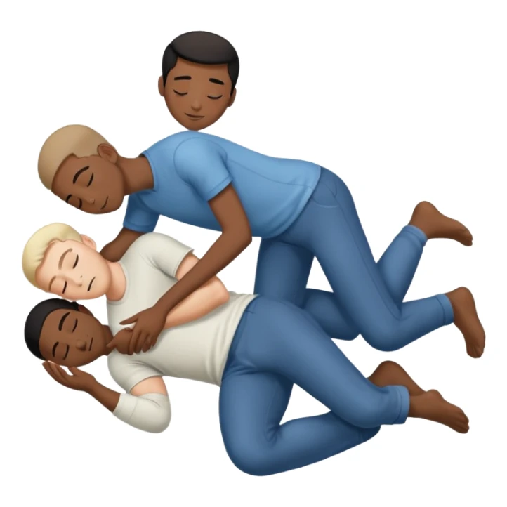 Full body view 2 naked men. White and black,  making out. In the floor spooning  sticker