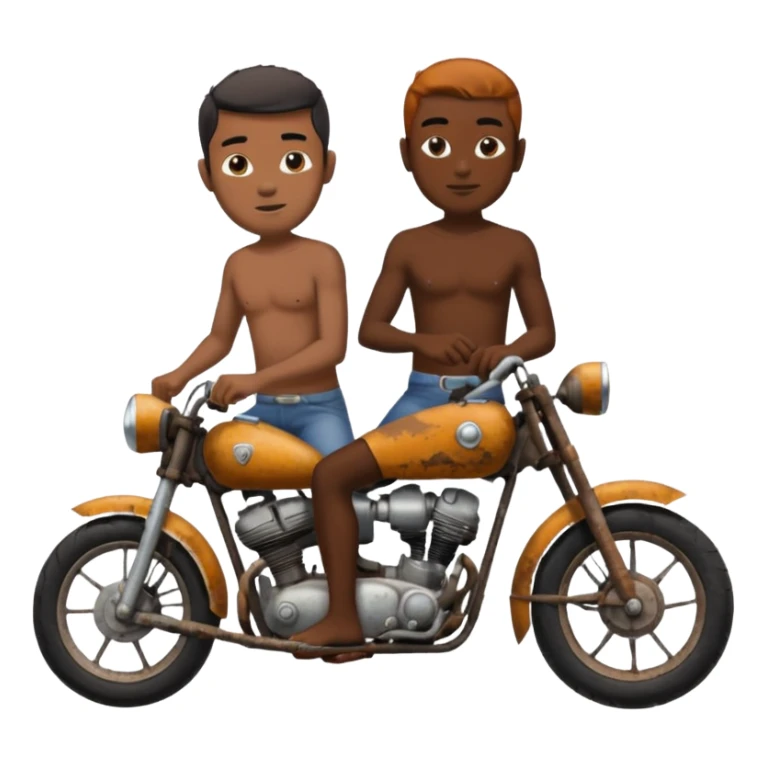 Black big men without shirt riding an old small motorcycle sticker