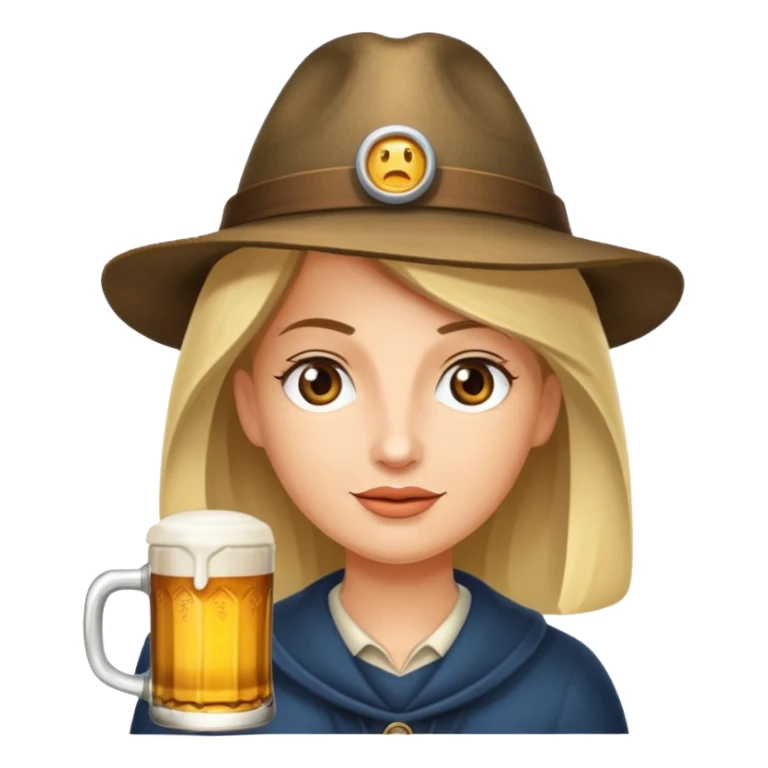 Erstelle das WhatsApp Emoji "zwinkerndes Gesicht" mit Bierkrug und Hut sticker