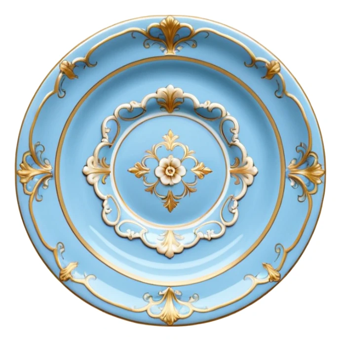 vintage rococo highly detailed pale blue plate sticker